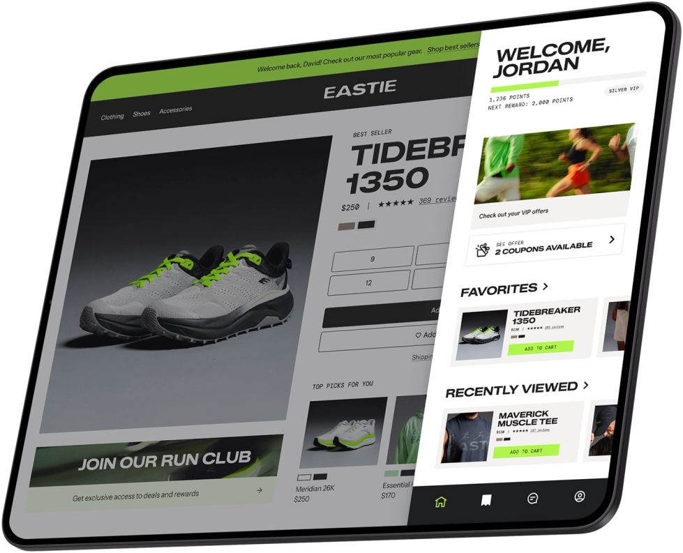 Customer Hub open on a store, showing points, VIP offers, favorites and recently viewed items